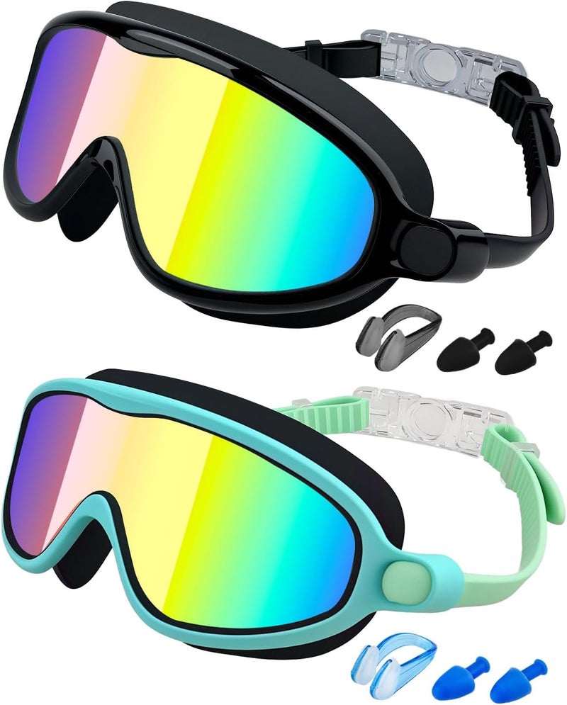 Rantizon Swim Goggles 2 Pack, Wide View Anti Fog&UV Swimming Goggles for Audlt, No Leaking Swim Glasses for Men Women Kids - Image 1